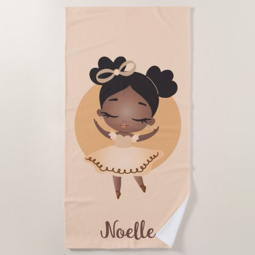 African American Princess Ballerina with Bow Beach Towel