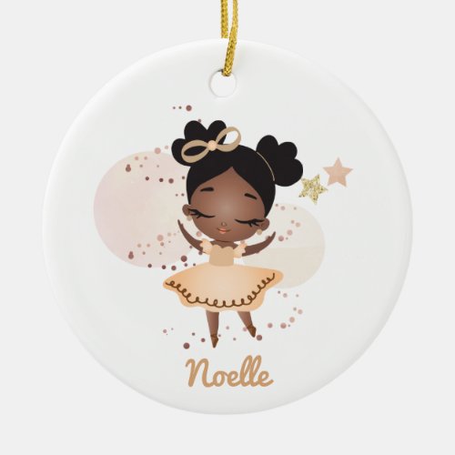 African American Princess Ballerina with Bow Ceramic Ornament