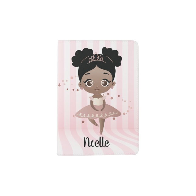 African American Princess Ballerina with Tiara Passport Holder (Front)