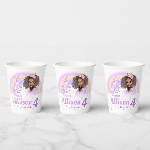 African American princess birthday girl paper cups