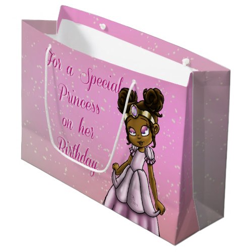 African American Princess Birthday Large Gift Bag