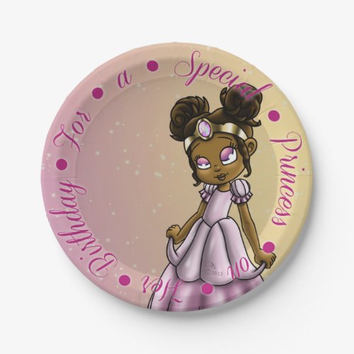 African American Princess Birthday Paper Plates