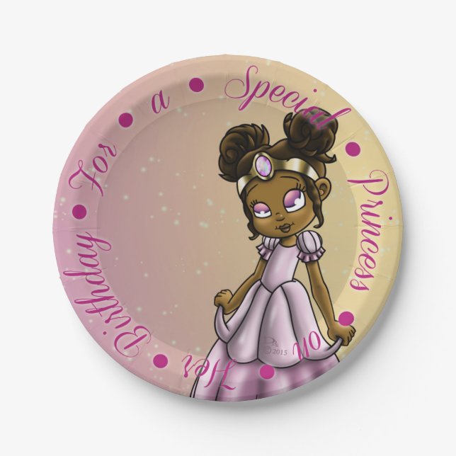 African American Princess Birthday Paper Plates (Front)