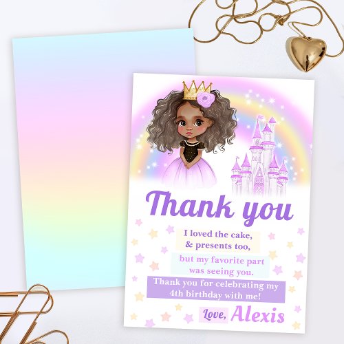 African American princess birthday thank you card