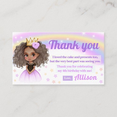African American princess birthday thank you cards