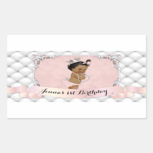 African American Princess Blush Diamonds Pearls Rectangular Sticker