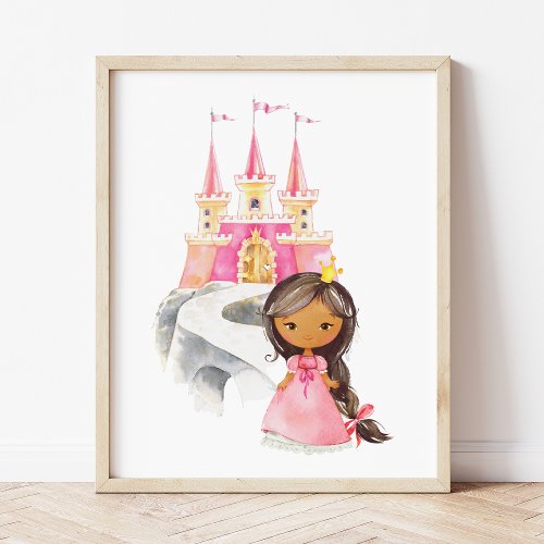 African American Princess Castle Girl Nursery Poster