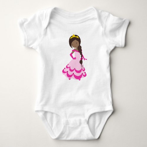 African American Princess Crown Gown Pink Dress Baby Bodysuit
