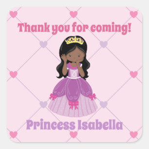 African American Princess Custom Birthday Party Square Sticker