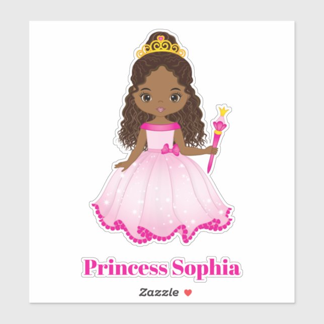 African American Princess Custom-Cut Vinyl Sticker (Sheet)