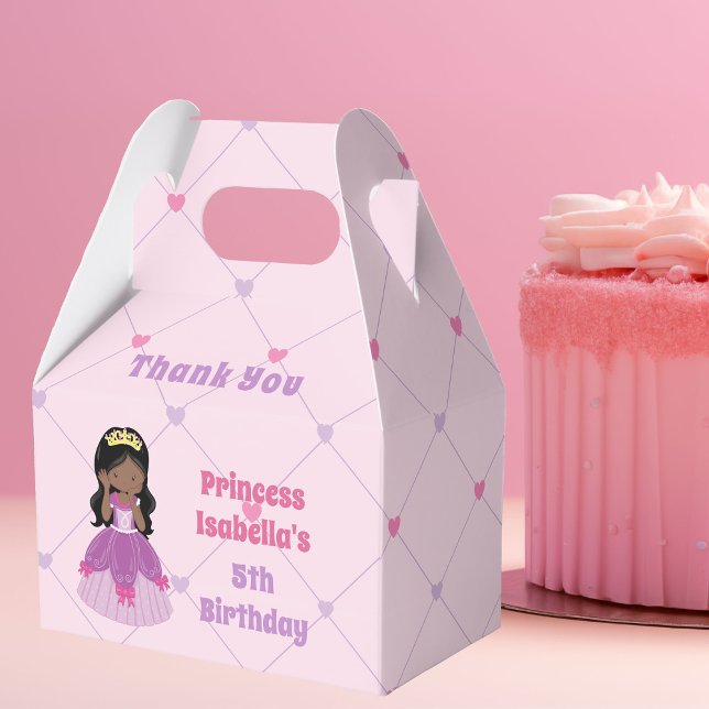 African American Princess Cute Pink Birthday Party Favor Boxes (Creator Uploaded)