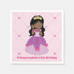 African American Princess Cute Pink Birthday Party Napkins