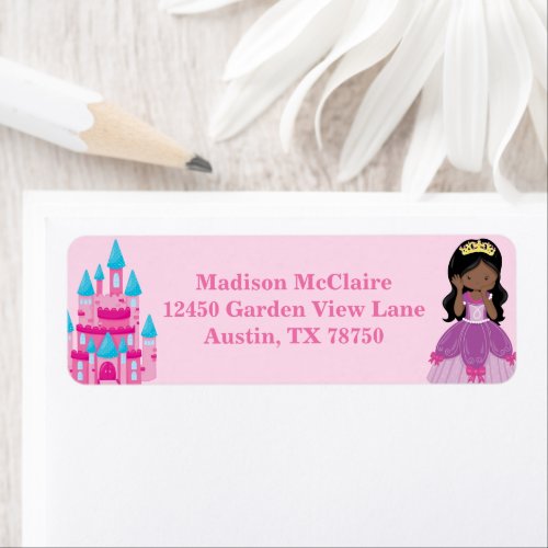 African American Princess Cute Pink Return Address Label