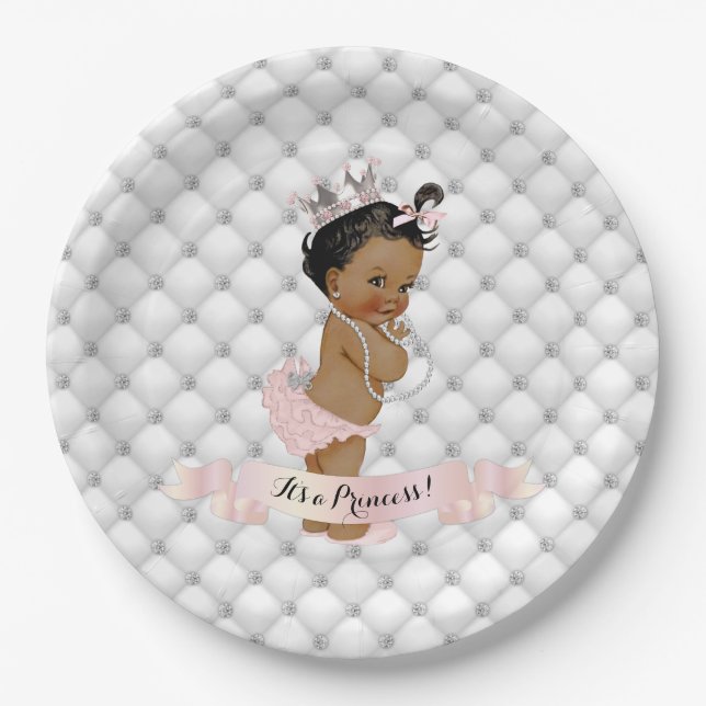 African American Princess Diamonds Blush Pink Paper Plates (Front)