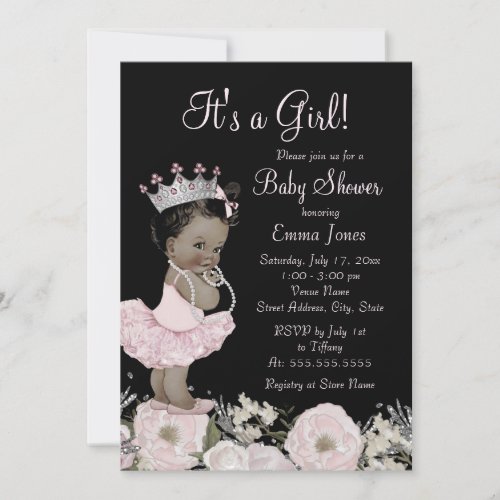 African American Princess Floral Baby Shower Invitation