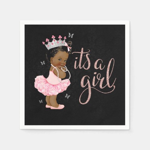 African American Princess Girl Baby Shower Napkin