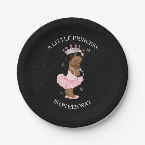 African American Princess Girl Baby Shower plates