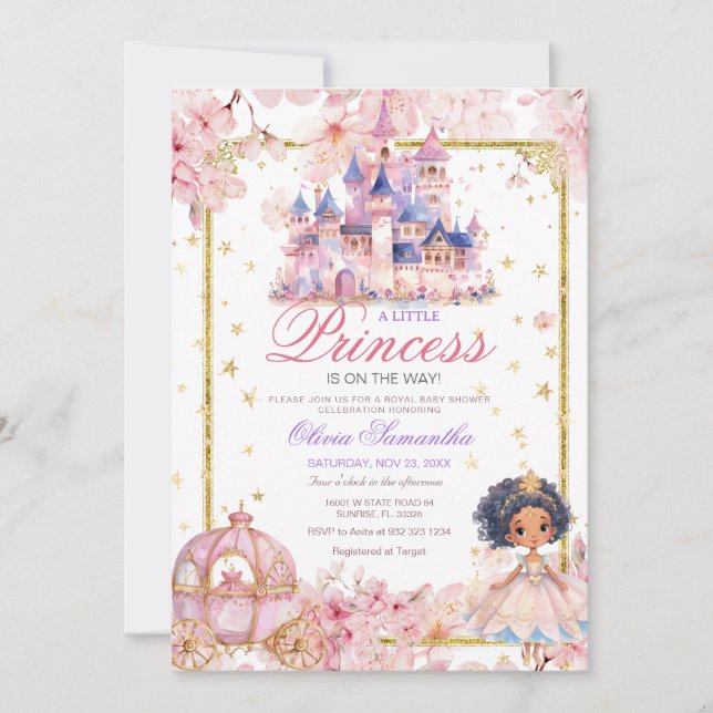African American Princess Girl Castle Baby Shower Invitation (Front)