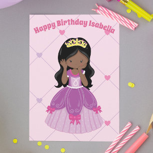 African American Princess Girl Custom Birthday Card