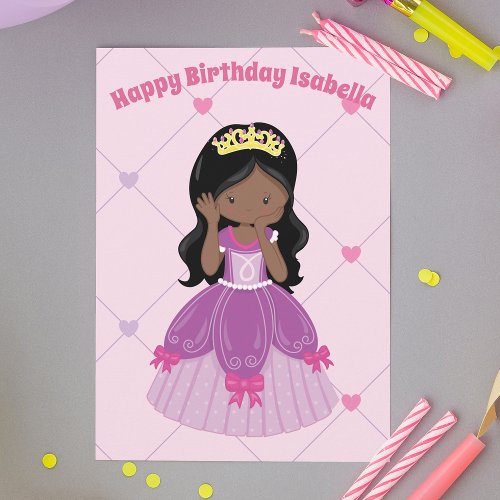 African American Princess Girl Custom Birthday Card