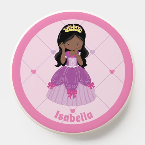African American Princess Girl Custom Pink Kids PopSocket