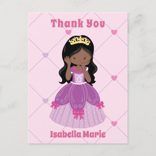 African American Princess Girl Custom Thank You Postcard