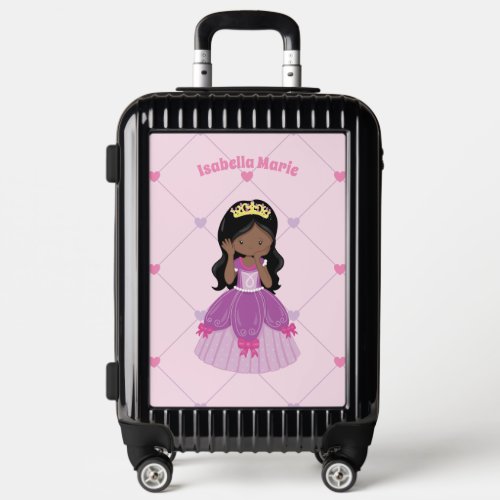 African American Princess Girl Pink Custom Kids Luggage