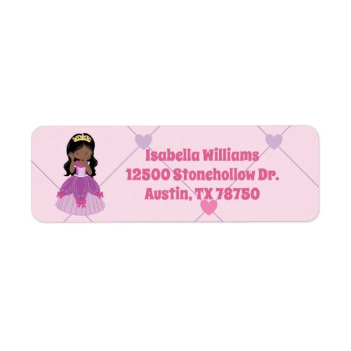 African American Princess Girl Pink Return Address Label