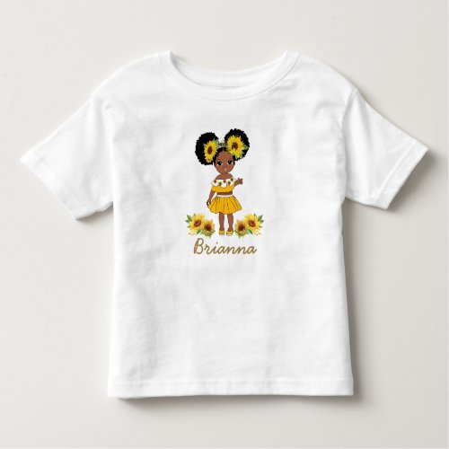 African American Princess Girl Sunflower Puff Hair Toddler T_shirt