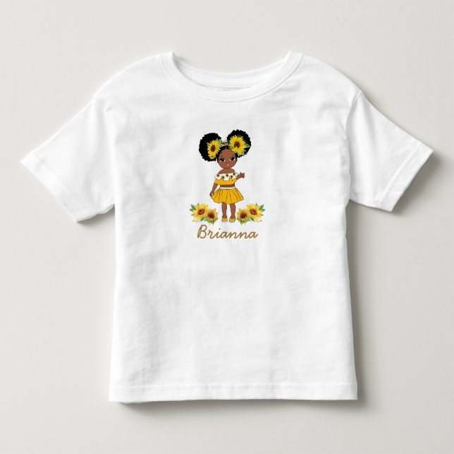 African American Princess Girl Sunflower Puff Hair Toddler T-shirt (Front)
