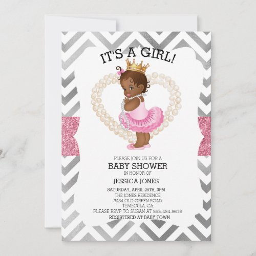 African American Princess Gold Chevron Baby Shower Invitation