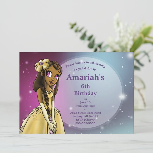 African American Princess Happy Birthday Party Invitation (Standing Front)