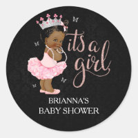 African American Princess It's a Girl Baby Shower Classic Round Sticker