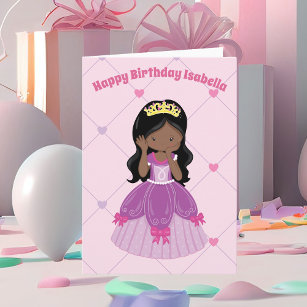 African American Princess Kids Custom Birthday Card