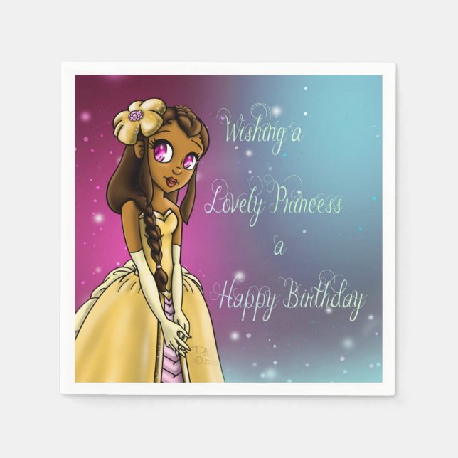 African American Princess Lovely Birthday Napkins (Front)
