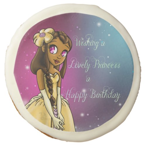 African American Princess Lovely Birthday Sugar Cookie