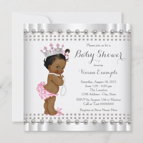 African American Princess Pearl Baby Shower Invitation