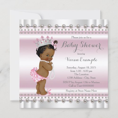 African American Princess Pearl Ethnic Baby Shower Invitation