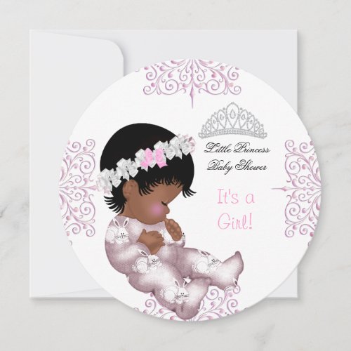 African American Princess Pink Baby Shower Girl Invitation