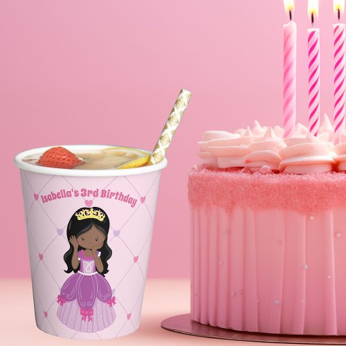 African American Princess Pink Birthday Girl Party Paper Cups