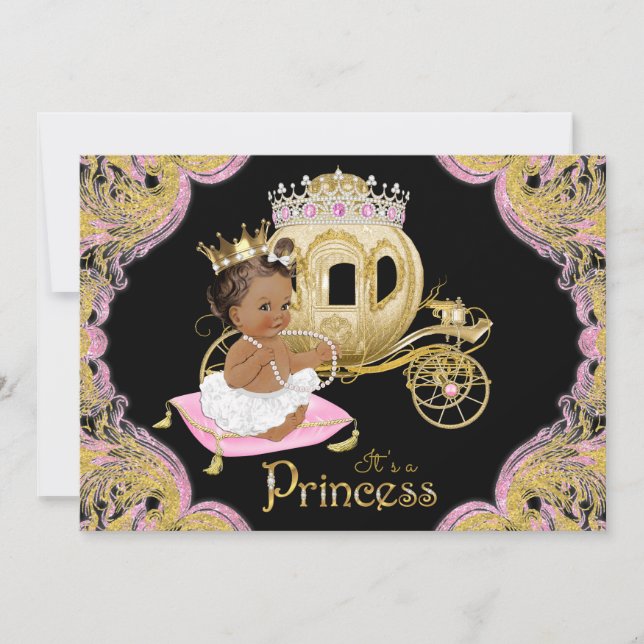 African American Princess Pink Black Baby Shower Invitation (Front)