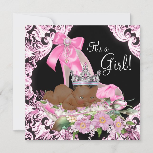 African American Princess Pink Black Baby Shower Invitation (Front)