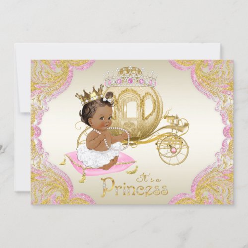 African American Princess Pink Gold Baby Shower Invitation