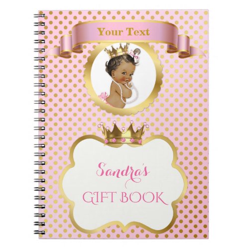 African American Princess Pink Gold Gift Guest Notebook