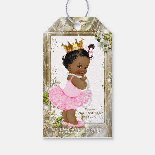 African American Princess Pink Tutu Baby Shower Gift Tags