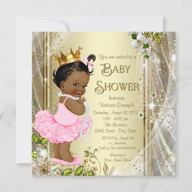 African American Princess Pink Tutu Baby Shower Invitation (Front)