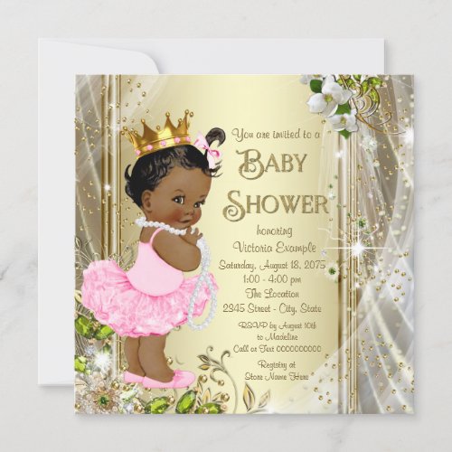 African American Princess Pink Tutu Baby Shower Invitation