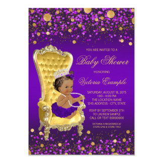 African American Princess Purple Gold Baby Shower Card