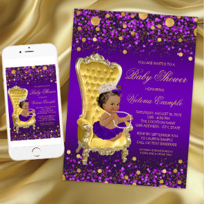 African American Princess Purple Gold Baby Shower Invitation