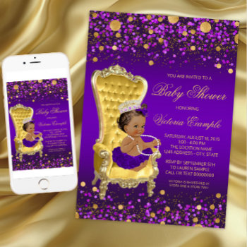 African American Princess Purple Gold Baby Shower Invitation by The_Baby_Boutique at Zazzle